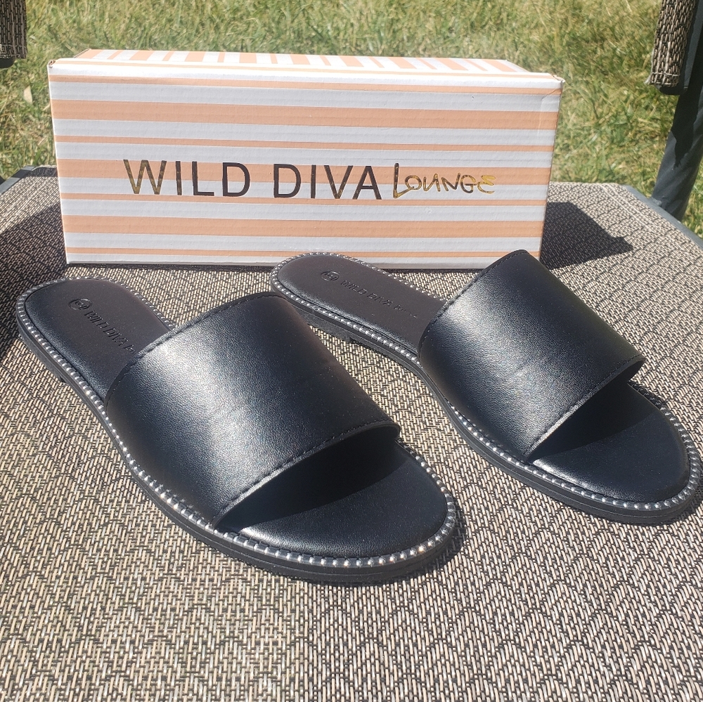 Black leather studded sandal